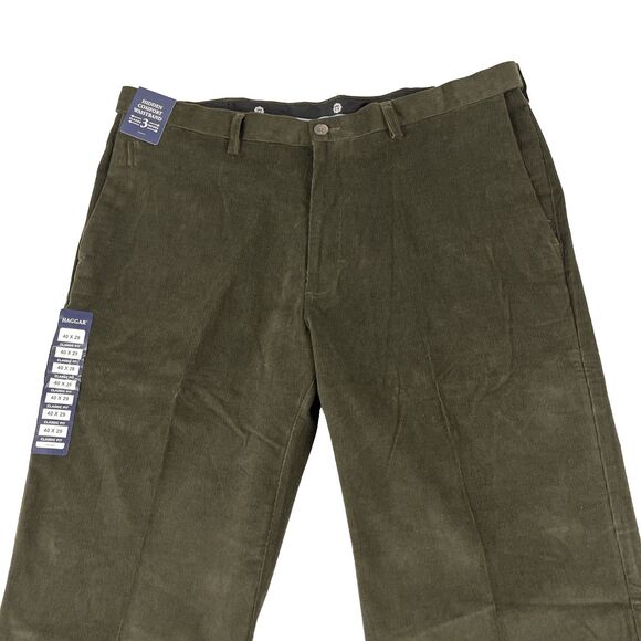 Haggar Premium Stretch Corduroy Pants Men's Size 40x29 Mltry Green Classic Fit - Picture 3 of 8